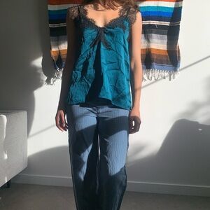 Teal Silk Cami Silk Top with Lace Straps